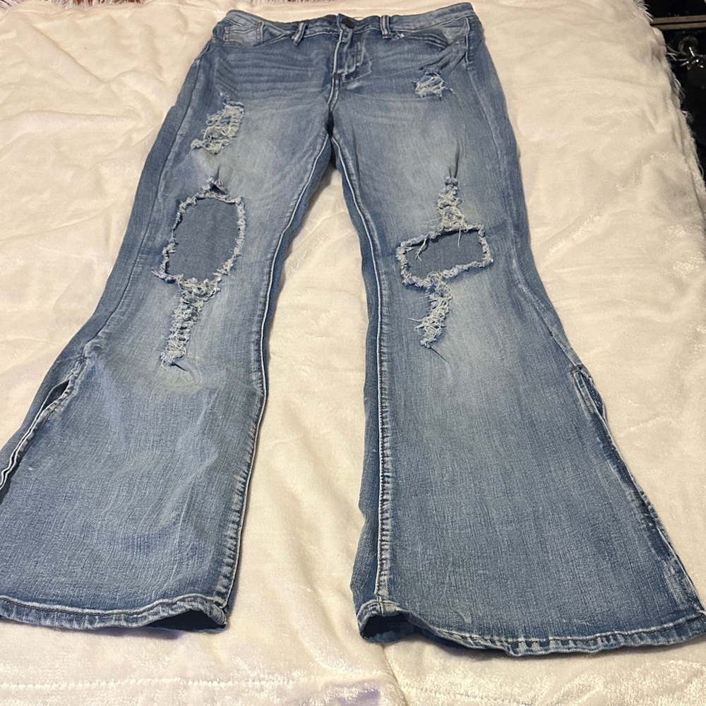 Almost Famous Light Blue Distressed Flare Jeans